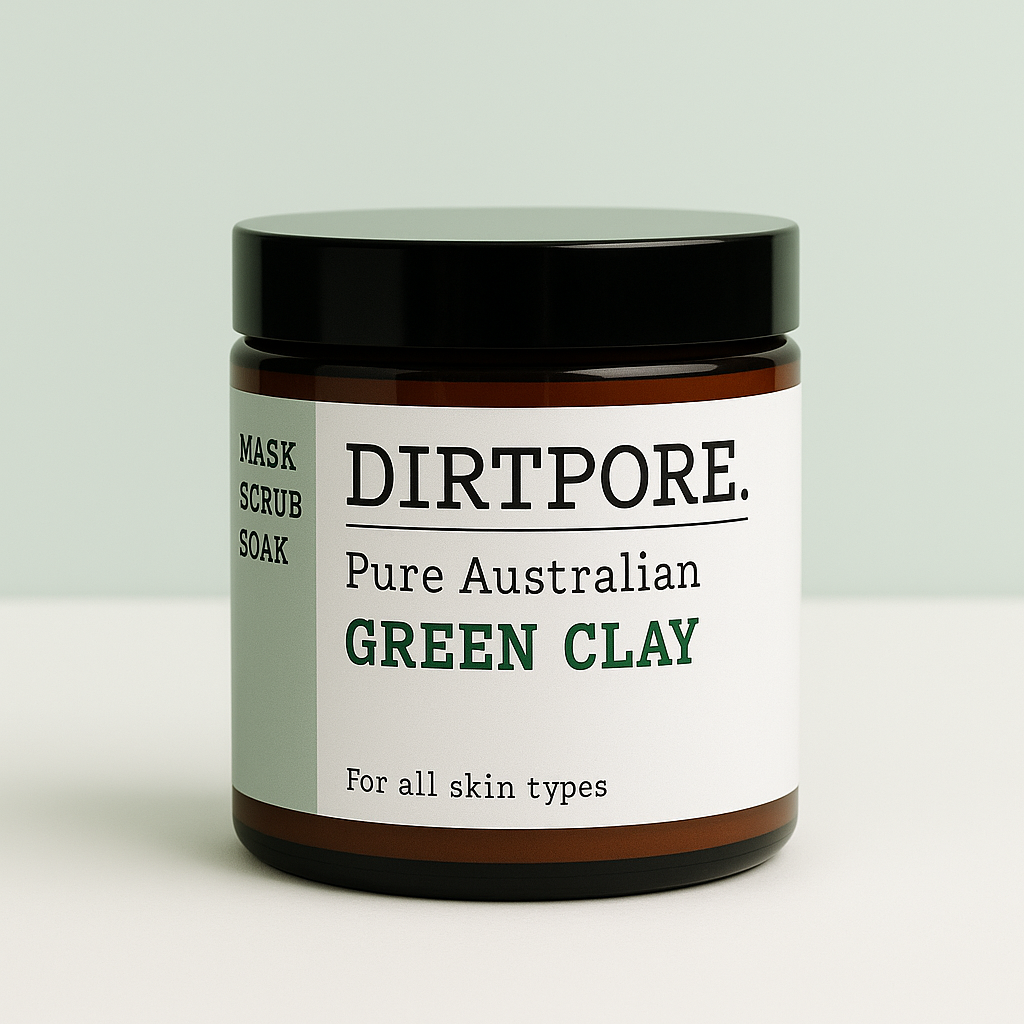 DirtPore Pure Australian Green Clay Face Mask jar – natural detox clay treatment for oily, acne-prone, and sensitive skin